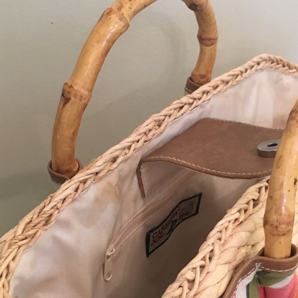 Caribbean Joe straw basket w/ bamboo handle bag - Picture 5 of 7